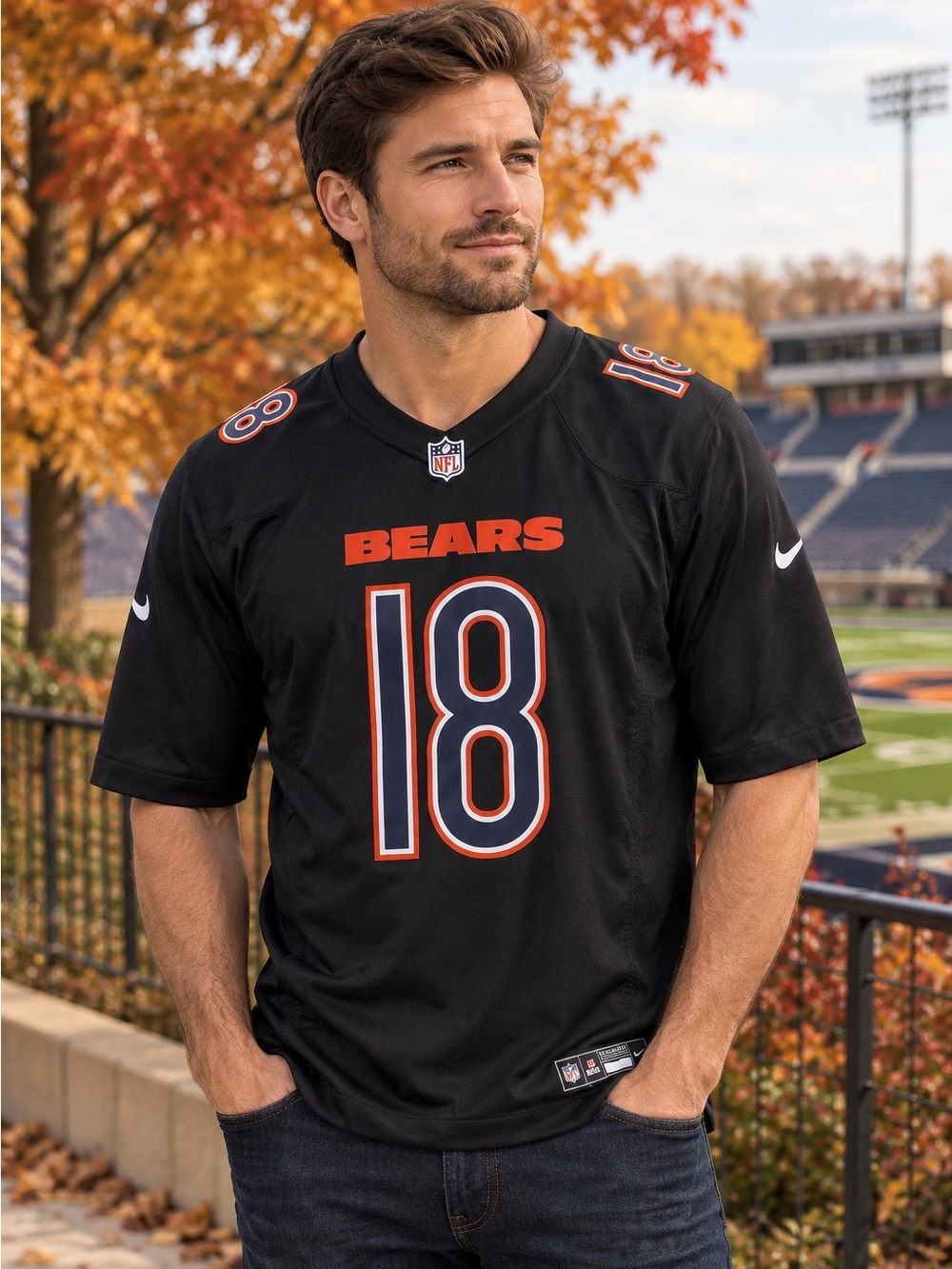 Nike Black Chicago Bears #18 Williams Jersey with Orange and White Trim